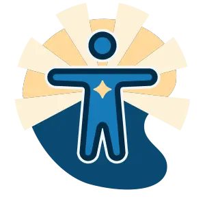 Lived experience at the center: a person with a star at their heart, radiating light.